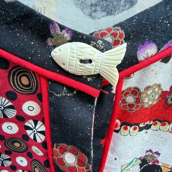 🐱🍣Handmade Japanese Sushi + Cats Printed Cotton Cropped Top/Jacket Whimsical - Picture 7 of 14